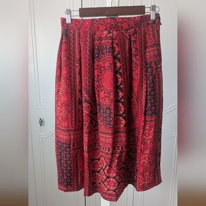 Koret Red and Black Pleated A-Line Midi Skirt